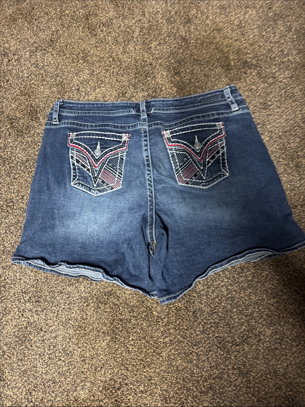 Vigoss Dark Wash Denim Shorts Red White Blue 4th July Stars 20w 20